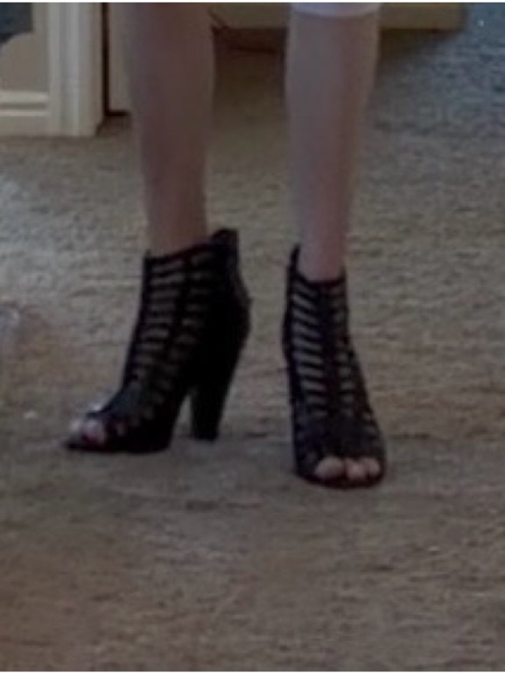Women’s Black Cage Peep-Toe High Heel Booties